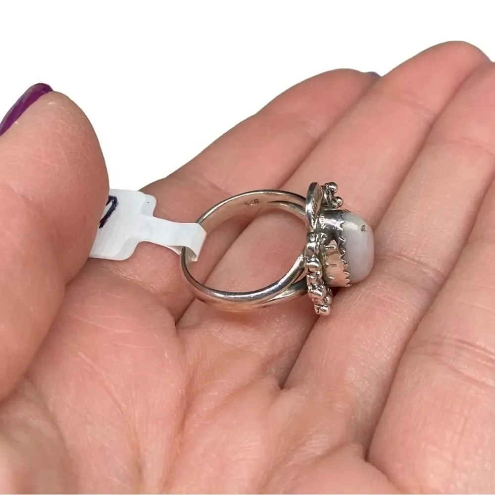 Pink Opal Ring Solid Sterling Silver 925 Size 6 Stone